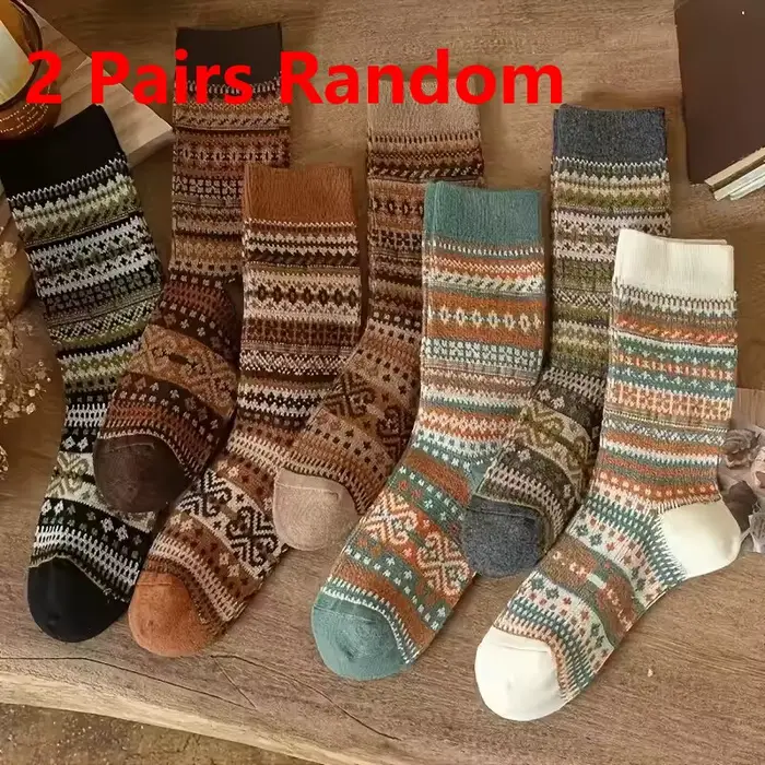Chaussettes mi-mollet pour femme – Style ethnique, design épais à la mode pour l'automne et l'hiver