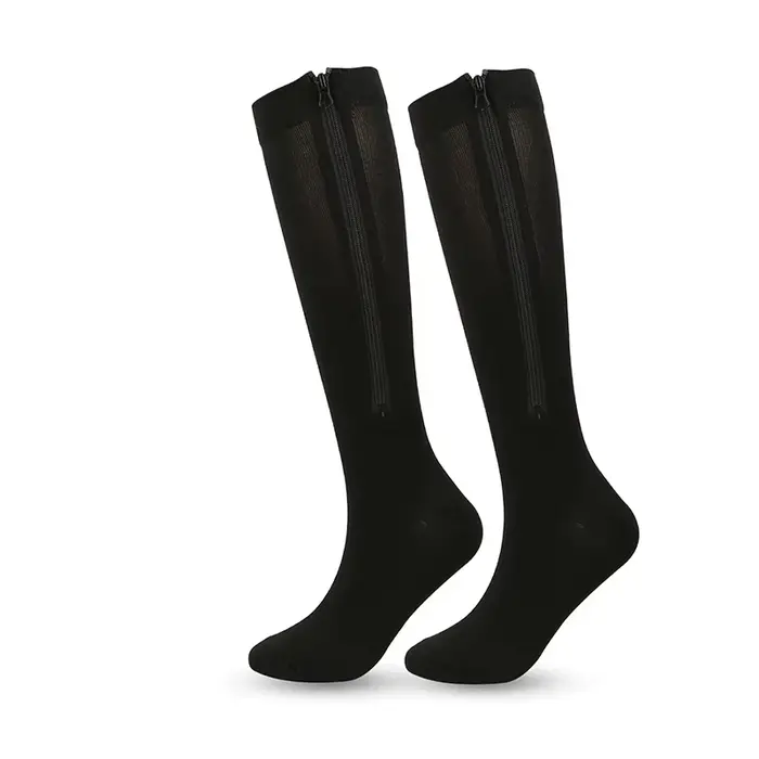 Bas de compression de sport longs pour femmes, chaussettes de cyclisme à pression, fermeture éclair,