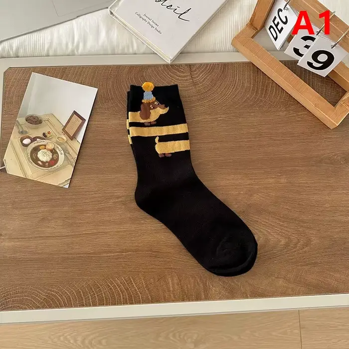 Chaussettes en coton avec animaux teckel drôles, chaussettes chaudes avec imprimé de dessin animé de