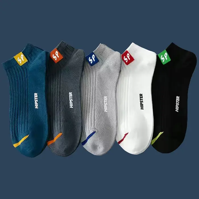 5 paires de chaussettes pour hommes, ensemble de chaussettes courtes en coton, coupe basse, respiran