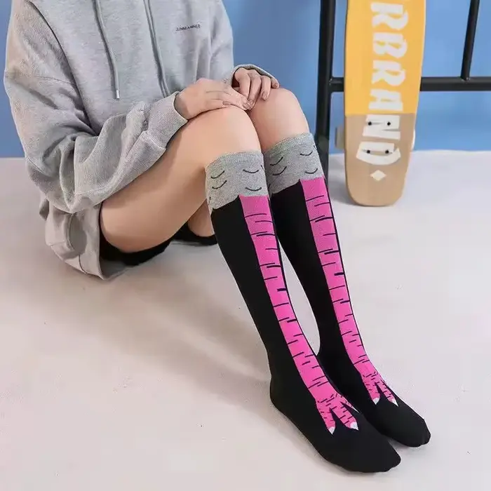 Bas patte de poulet drôle au-dessus du genou, bas longs à jambes fines pour femmes, chaussettes de p