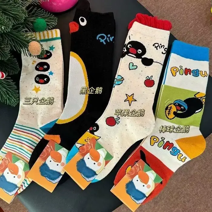 Chaussettes Penguin Pingu pour Hommes et Femmes, Motif Animalier Original et Coloré, Mi-mollet, Tend