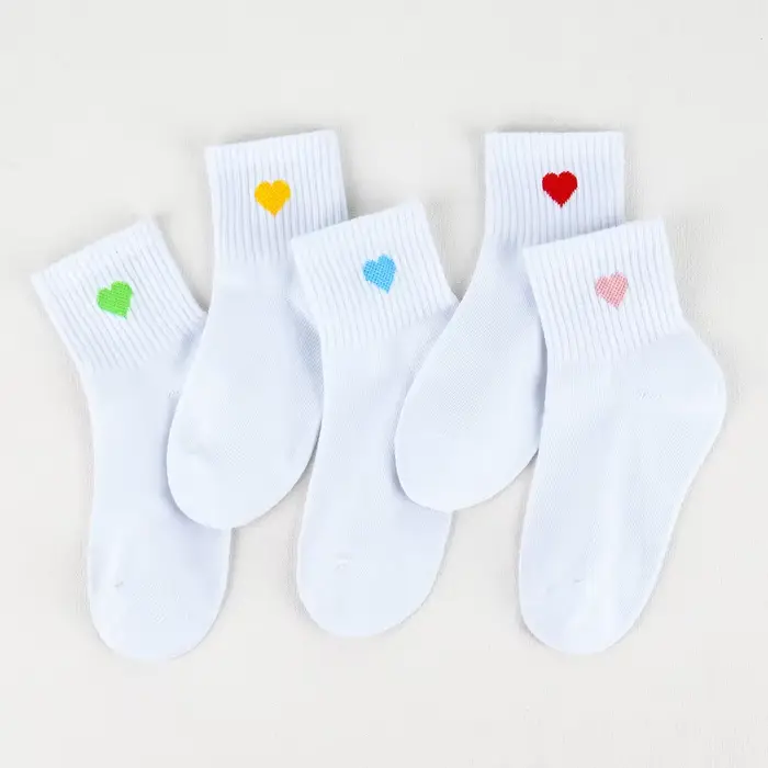 Chaussettes Blanches Confortables à Motif de Cœur pour Fille, 5 Paires