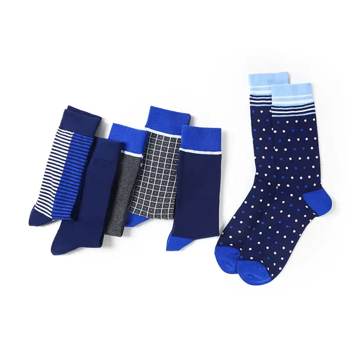 Chaussettes longues décontractées en coton pour hommes, motif de points bleus, affaires provoqué, marque douce, design de mode, grande taille, haute qualité, 6 paires