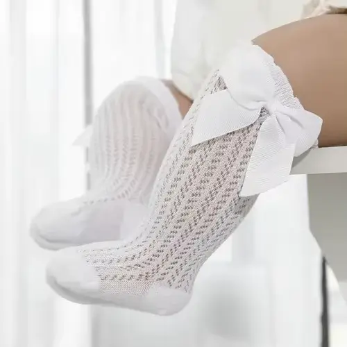 Chaussettes d'été en coton pour bébé fille de 0 à 24 mois, avec nœud en maille et dentelle, aux geno