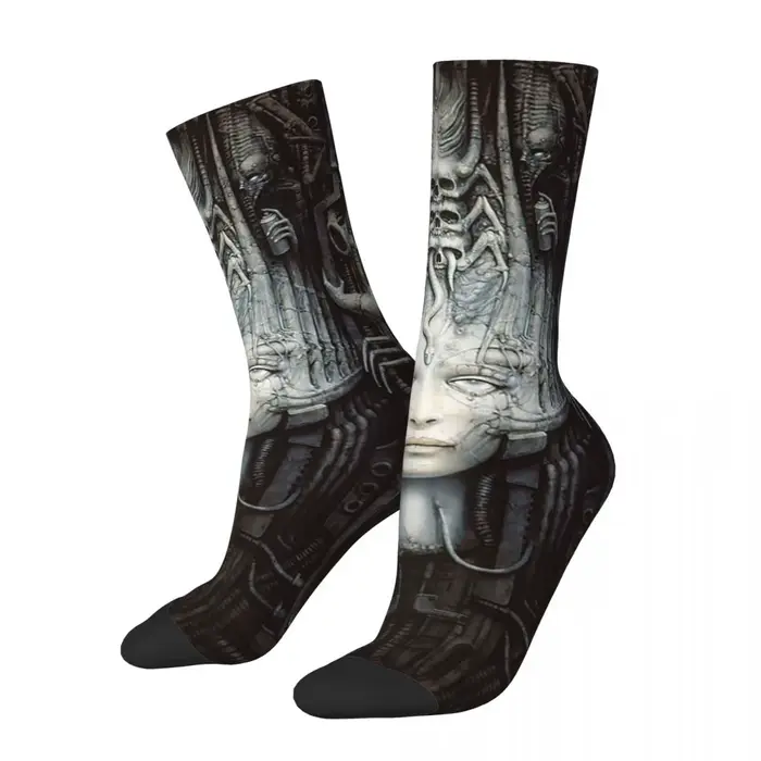 Hr Giger-articulation Painting Chaussettes Harajuku, Bas absorbant la transpiration, Chaussettes lon