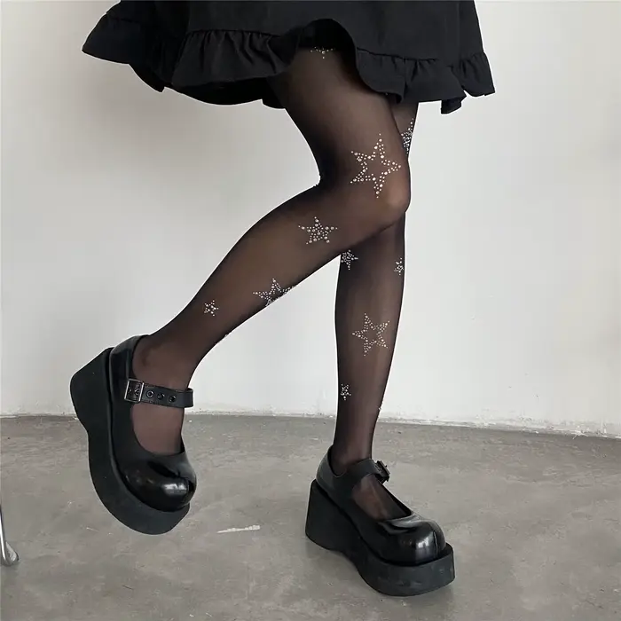 JK Lolita-Collants étoiles en biscuits pour femmes, collants brillants, cuisse haute, bas pour filles, lingerie sexy, bonneterie