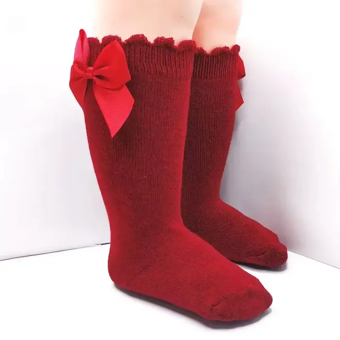 Chaussettes hautes pour bébé fille avec nœuds et volants, chaussettes longues en coton doux pour tou