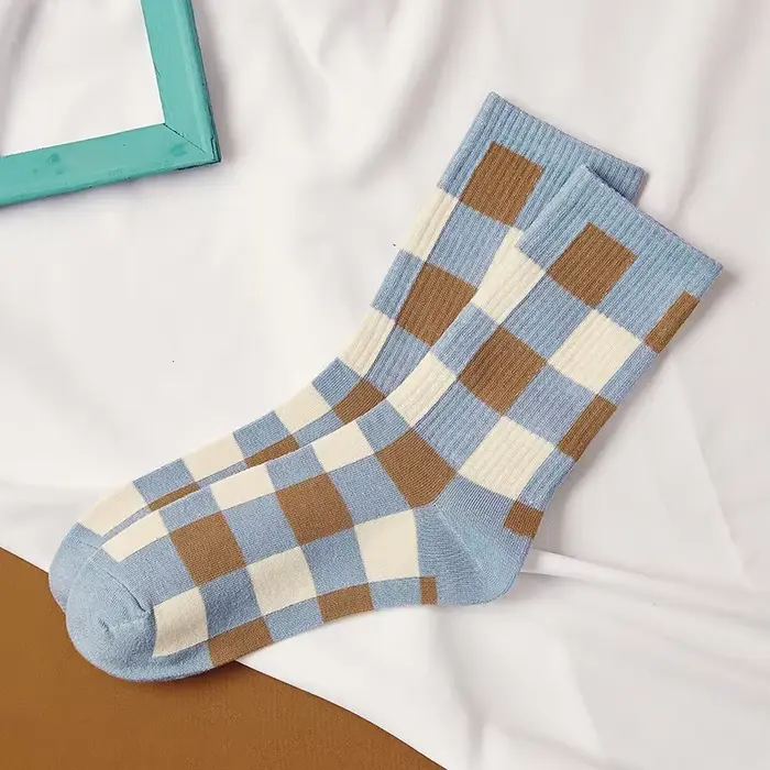 Chaussettes longues à carreaux et rayures pour femmes, style britannique, confortable, Patchwork, co