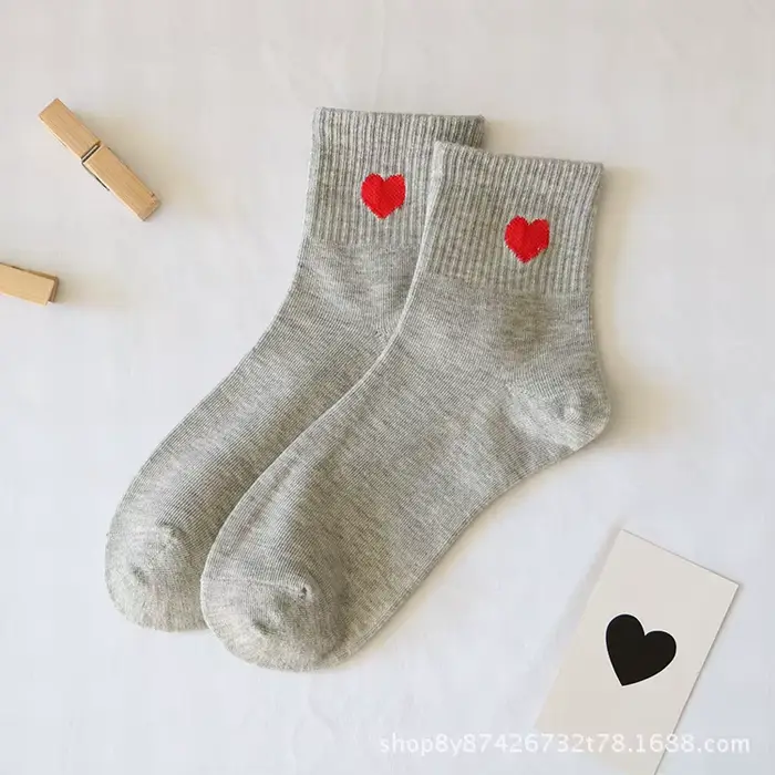 Chaussettes en coton imprimé coeur d'amour mignon pour femmes, Harajuku, chaussettes heureuses, blan