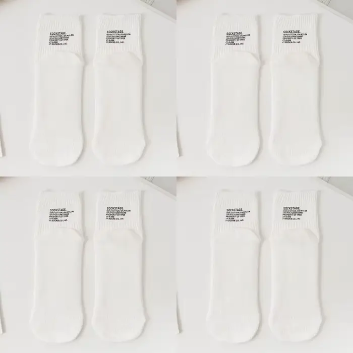 4 paires de chaussettes en coton pour hommes, à double aiguille, avec lettres rétro imprimées, chaus