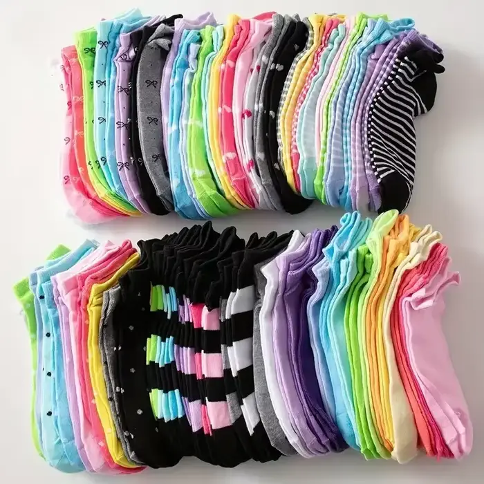 10/15/20/30/40 paires de chaussettes imprimées cœur, chaussettes de cheville couleur bonbon pour la 