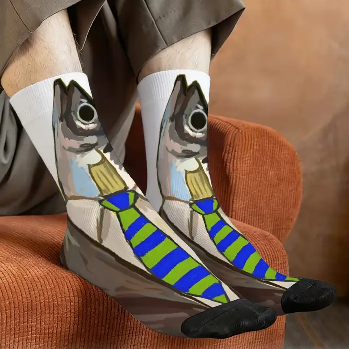M. Chaussettes pour hommes Fish, antidérapantes, élastiques, respirantes, pour costumes, sports, cyclisme, randonnée, chaussettes de compression amusantes, originales, rétro, tendance