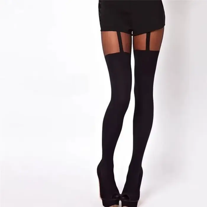Faux porte-jarretelles pour femmes, collants à bretelles, Double rayure, cuisses hautes, sur le geno