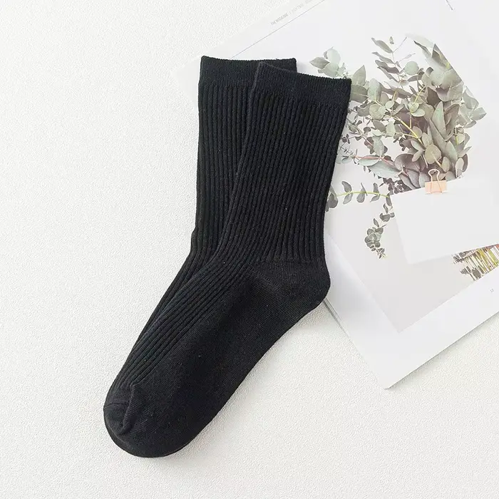 Chaussettes en coton mi-mollet pour toutes les saisons, monochromes et polyvalentes, 5 paires
