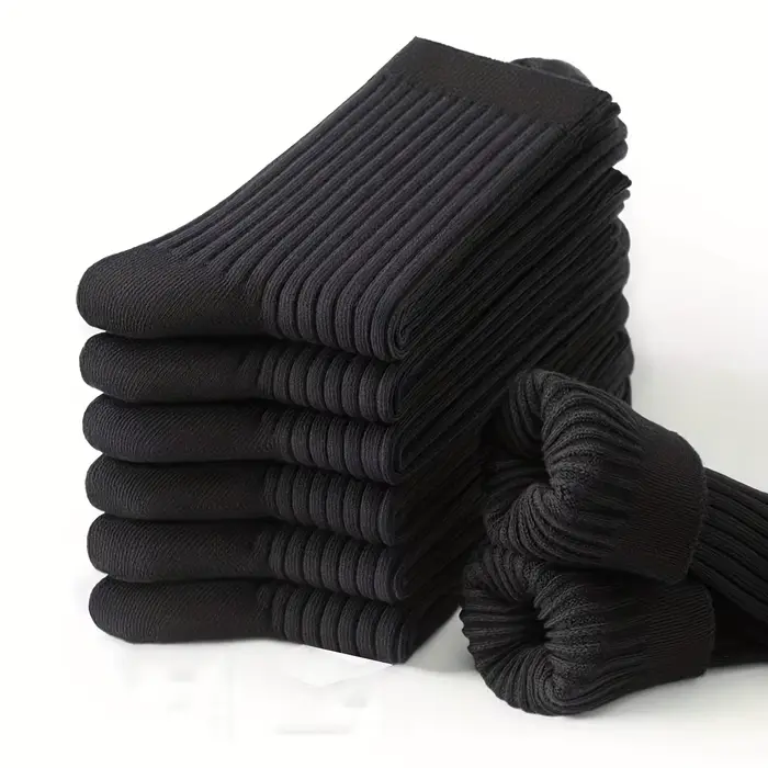 6 paires de chaussettes mi-mollet à motif vertical de couleur pure pour hommes, chaussettes noires p