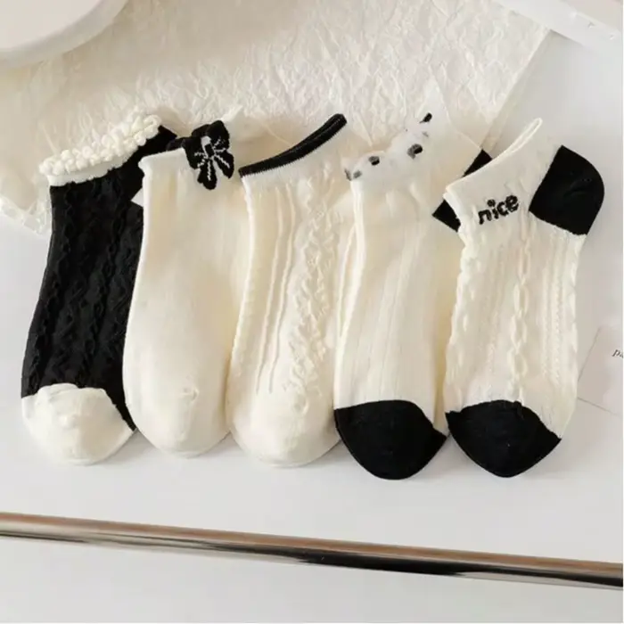 5 paires de chaussettes bateau pour femmes, chaussettes courtes décontractées à motif dessin animé, 