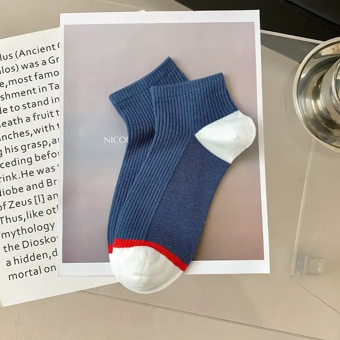 Chaussettes Courtes Bleues à Baril Bas pour Homme, Bas Fins Assortis à Tout, Absorbant la Sueur, Res