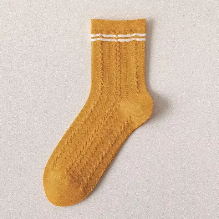 Chaussettes tube jaune pour femme, damier orange, fraise, kawaii, nouvelle collection printemps et é