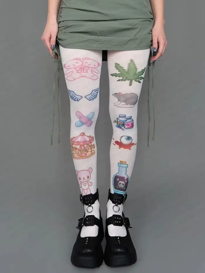 Chaussettes Kawaii Y2K style classique imprimé dessin animé combinaison femme japonaise douce aminci