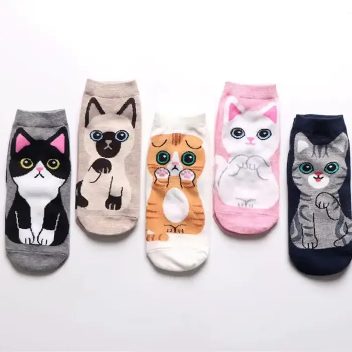 Chaussettes de cheville pour femmes avec motif de chat de dessin animé, respirantes, à la mode, parf