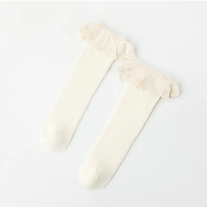 1 paire de chaussettes hautes pour bébés filles, longues, en coton doux, en dentelle, chauffe-jambes
