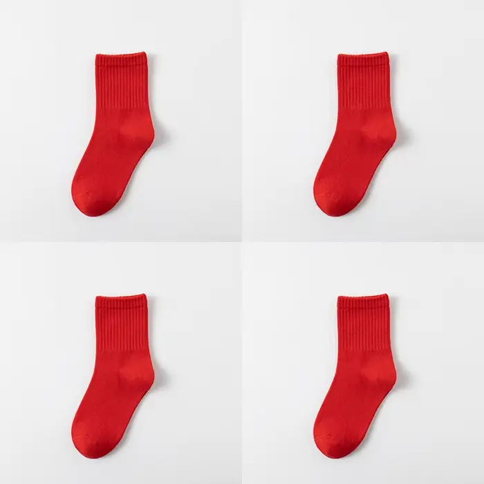 Chaussettes rouges en coton pour enfants, lot de 4 paires, automne et hiver, garçons et filles, nouv