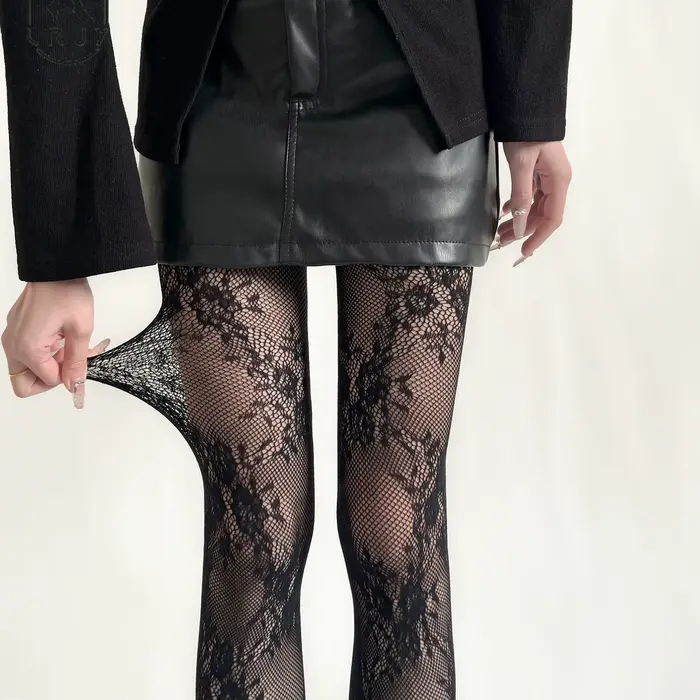 Collants en dentelle florale pour femmes, maille Sexy ajourée, fine et respirante, rétro Punk Y2k, b