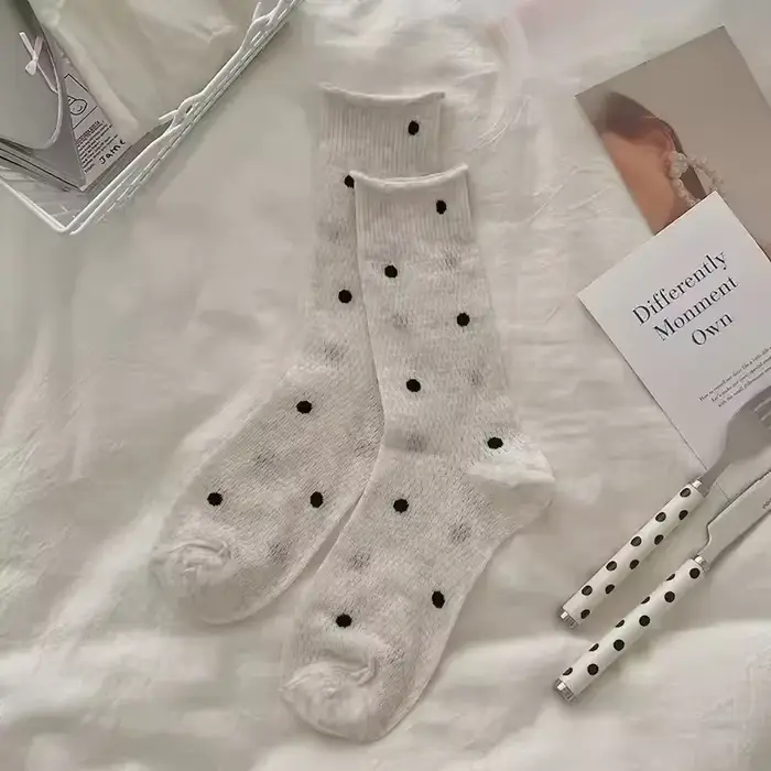 Chaussettes à pois pour femmes, chaussettes fines en coton imprimé à pois, cadeau pour filles, migno