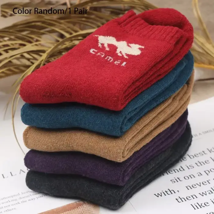 Chaussettes épaisses en laine de chameau douce, chaussettes en peluche décontractées, chaussettes d'