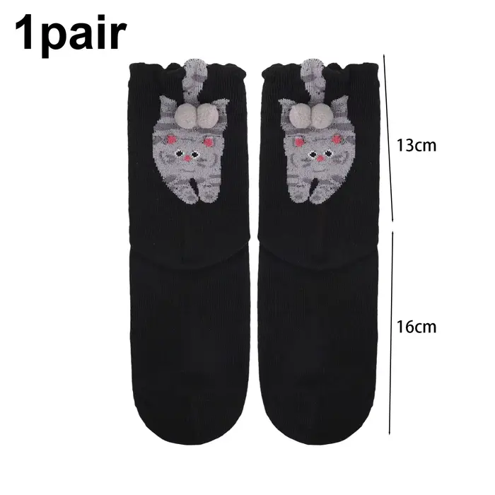 1/2 paires dessin animé chat mignon 3D boules drôles chaussettes Kawaii chaton tricot chaussettes fe