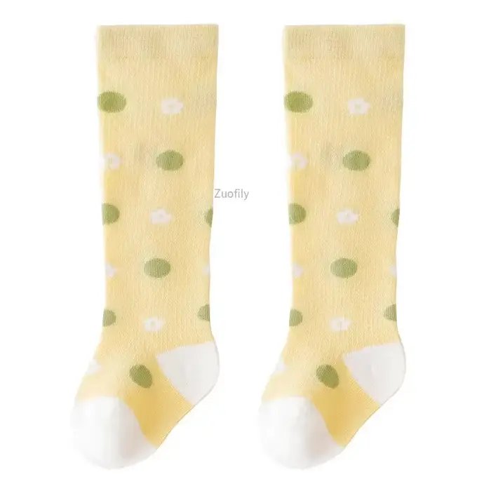 Chaussettes hautes en coton avec dentelle pour bébé, jambières en maille, dessin animé, long tube, m