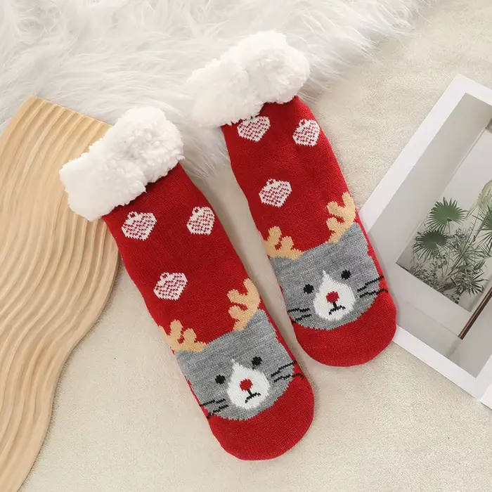Nouvelles chaussettes pantoufles thermiques douces et chaudes en peluche antidérapantes à rayures po