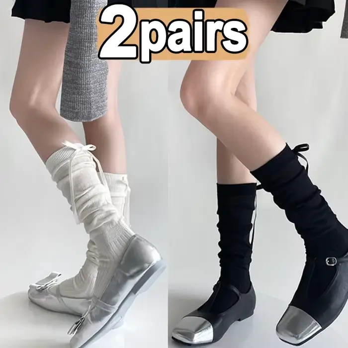 Lolita – chaussettes longues pour femmes, avec nœud de ruban, douces filles, Kawaii, mignonnes, Tube