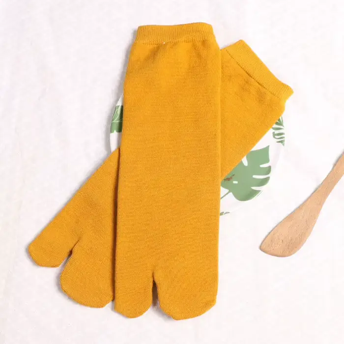 Style japonais 2 orteils chaussettes couleur unie coton hommes femmes respirant tongs séparées deux 