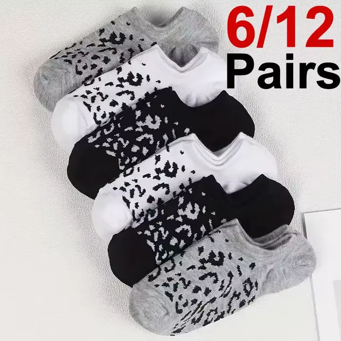 6/12 paires femmes imprimé léopard bateau chaussettes à la mode impression doux confortable absorbant la sueur respirant