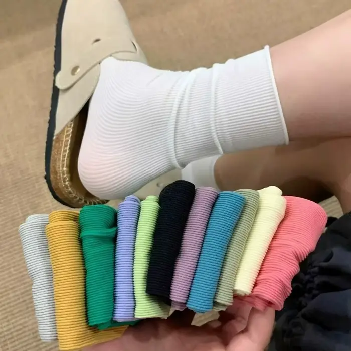 Femmes colorées en vrac sans boulochage chaussettes tricot côtes glace mince printemps été femme