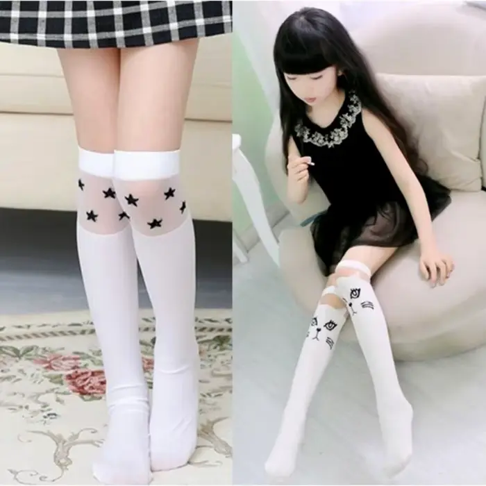 Joli dessin animé enfant Kawaii chaussette chat mignon pour princesse filles sur genou chaussettes hautes imprimer Animal longs doux bébé enfants bas