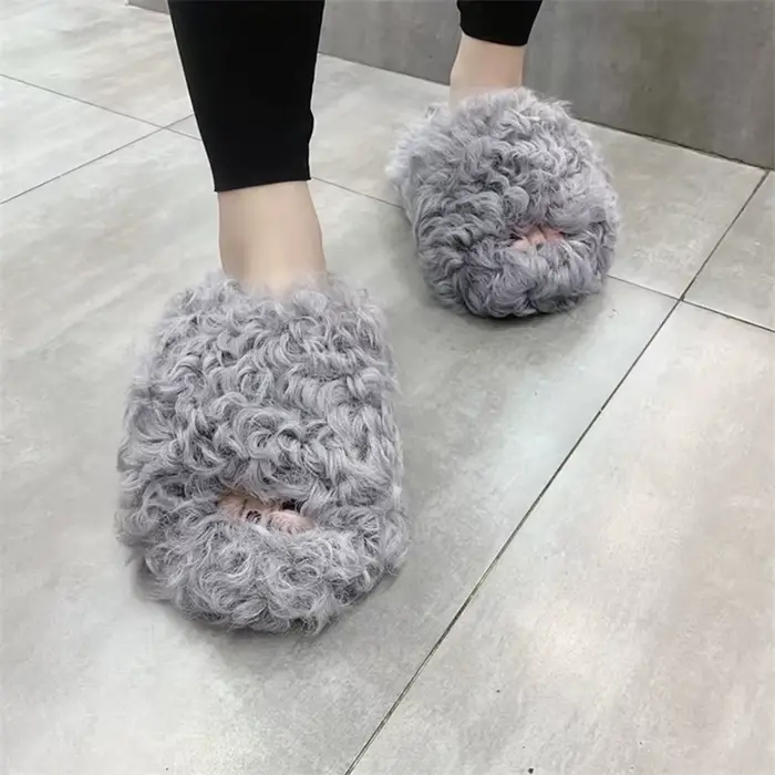 Intersect laine pantoufles femme maison en peluche curseur pour femme chaussures fourrure pantoufles