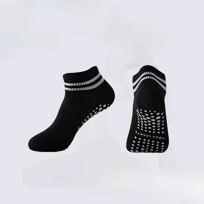 Chaussettes antidérapantes pour femmes, chaussettes de Yoga Pilates à Double rayures, chaussettes an