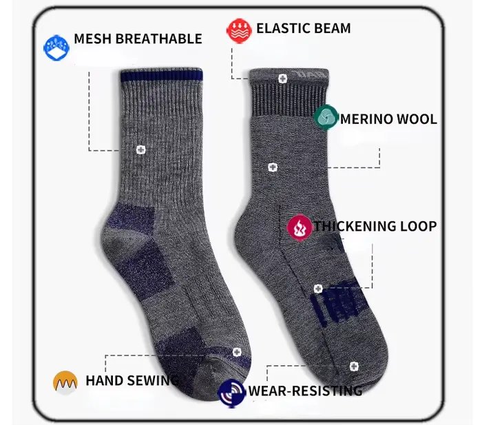 Chaussettes de randonnée en laine mérinos pour hommes et femmes