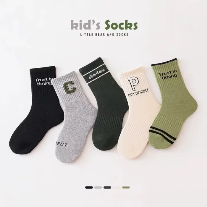 5 paires lettre sport enfants garçons chaussettes à la mode Cool mignon vitalité confortable doux respirant chaussettes pour enfants garçons filles