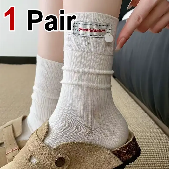 1/3 paires printemps automne femmes bouton étiquette mi Tube chaussette à la mode doux Style coréen 