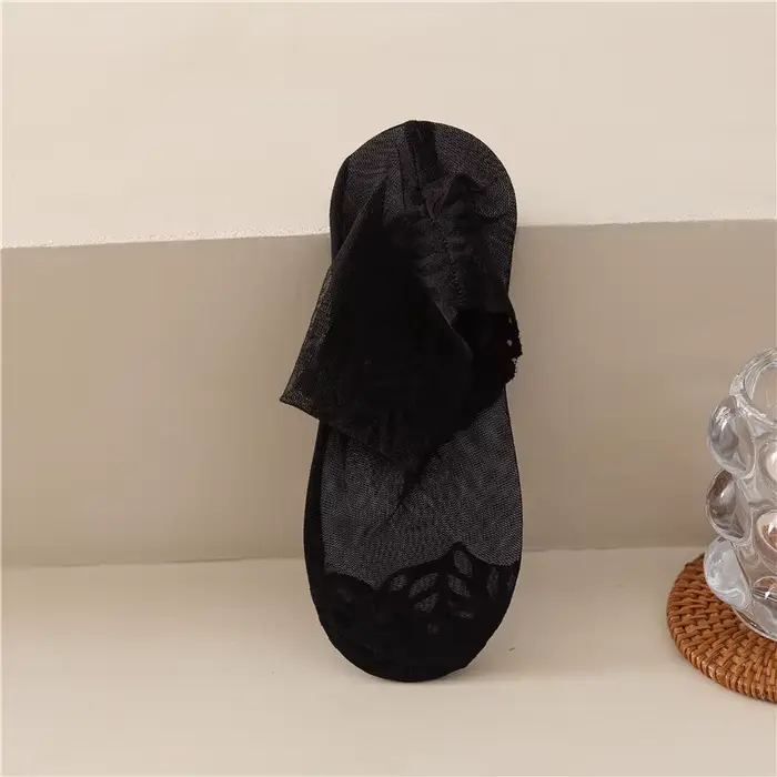 Chaussettes en maille à fleurs en dentelle pour femmes, doublure invisible non ald, chaussettes conf