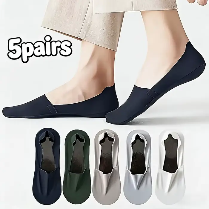 5 paires de chaussettes fines antidérapantes sans couture pour hommes