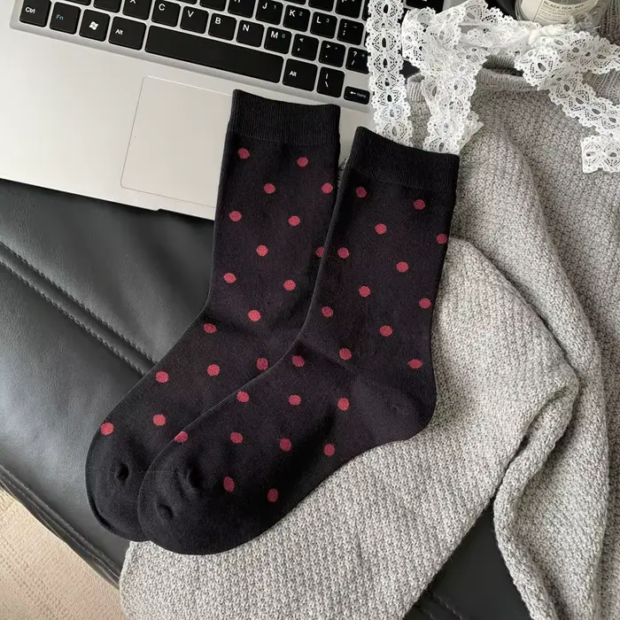 Chaussettes vintage Harajuku pour femmes, longues, élastiques, coton, pois, japonais, Kawaii, mignon