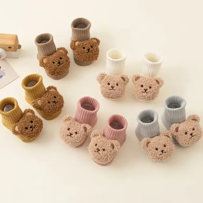 Mignon dessin animé ours bébé chaussettes pour garçon fille hiver doux coton anti-dérapant semelle nouveau-né enfant en