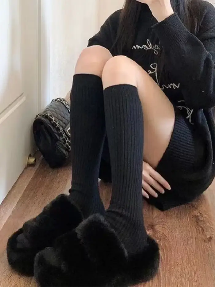 2 paires de chaussettes chaudes pour femmes, chaussettes longues en coton au-dessus du genou, chauss