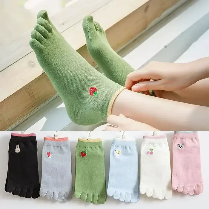 Chaussettes à cinq doigts pour femmes, couleur bonbon, en coton, respirantes, douces, chaussettes à 