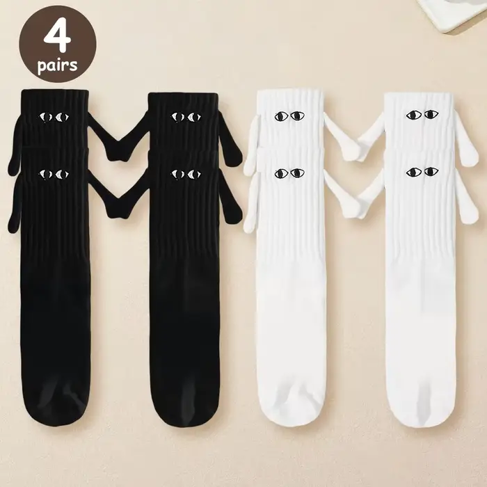 2/4/6/10 paires de chaussettes magnétiques avec mains dessinées, pour femmes et hommes, mode noire e